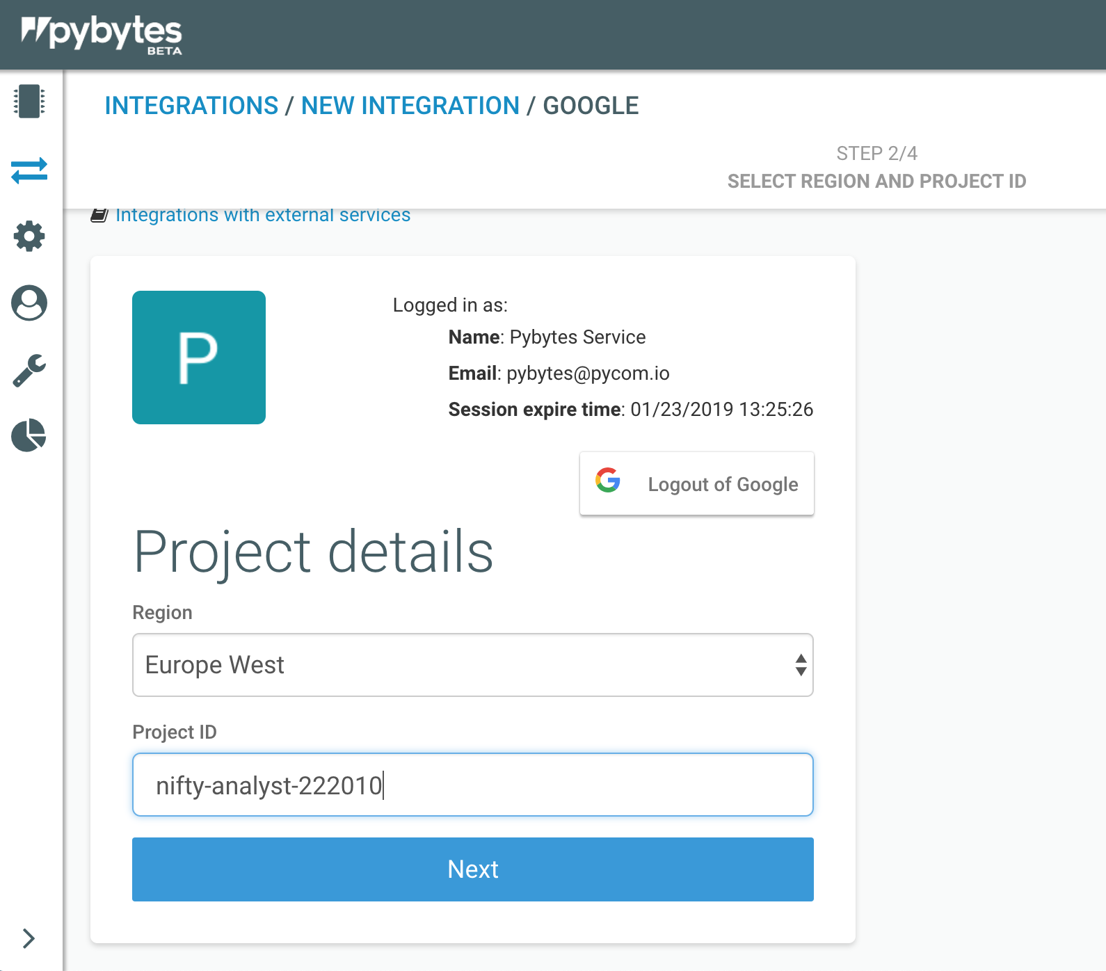 Step 1: project ID and region