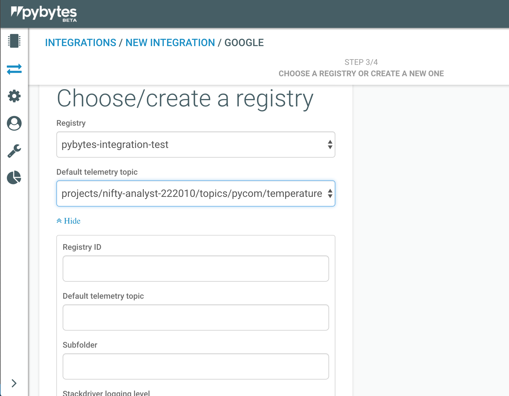 Step 2: registry and topic