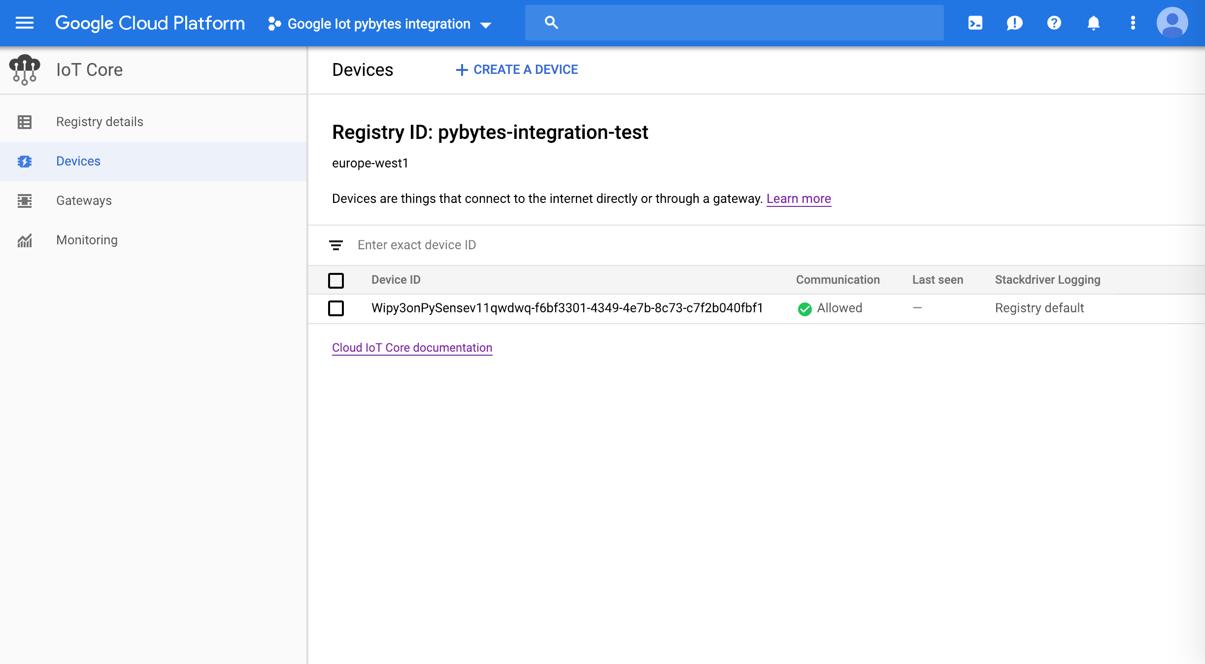Google registry’s devices view